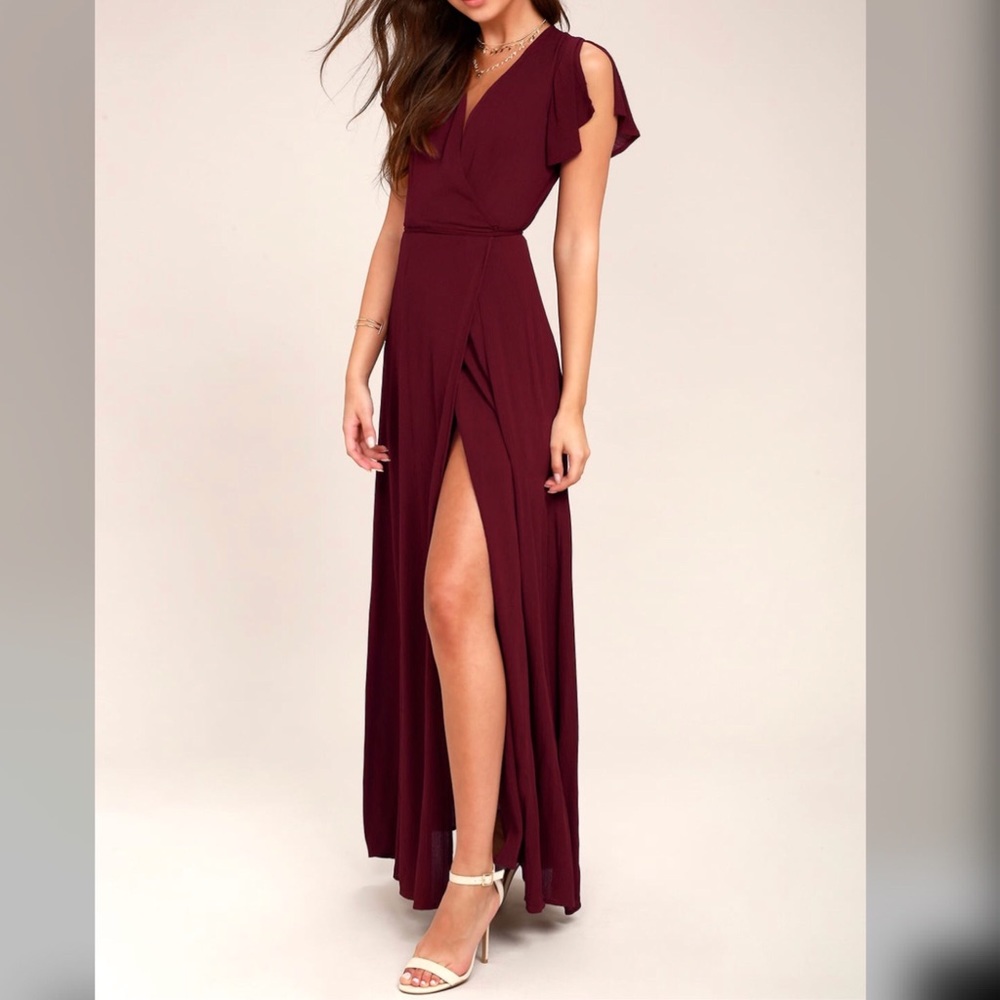 LULUS BURGUNDY WRAP MAXI DRESS